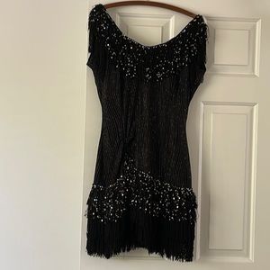 Black Fringe Latin Style Ballroom Dancing Dress